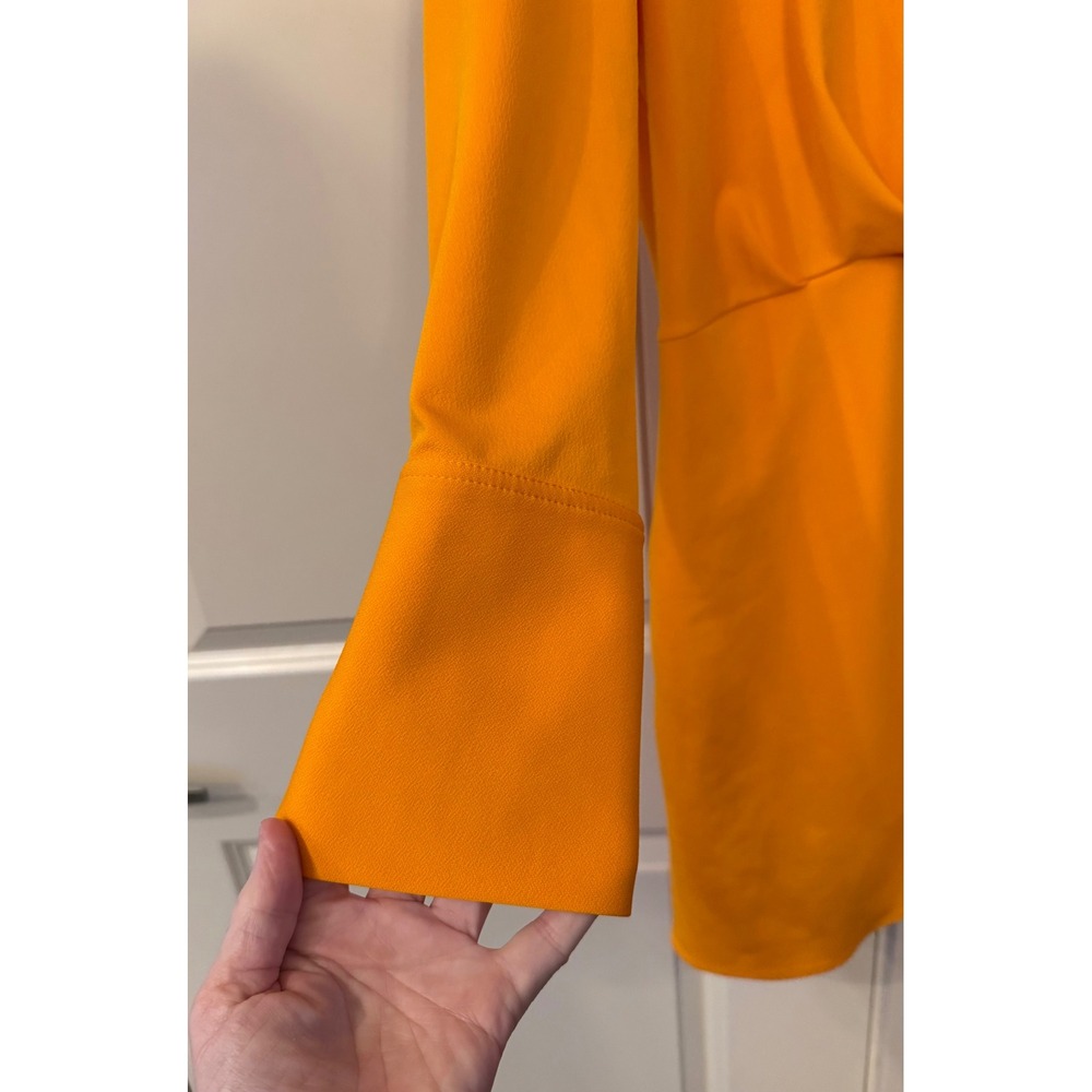 Wmns Bright Orange Zara LS Notched Collar Knee Length Business Casual Dress M - Picture 4 of 8